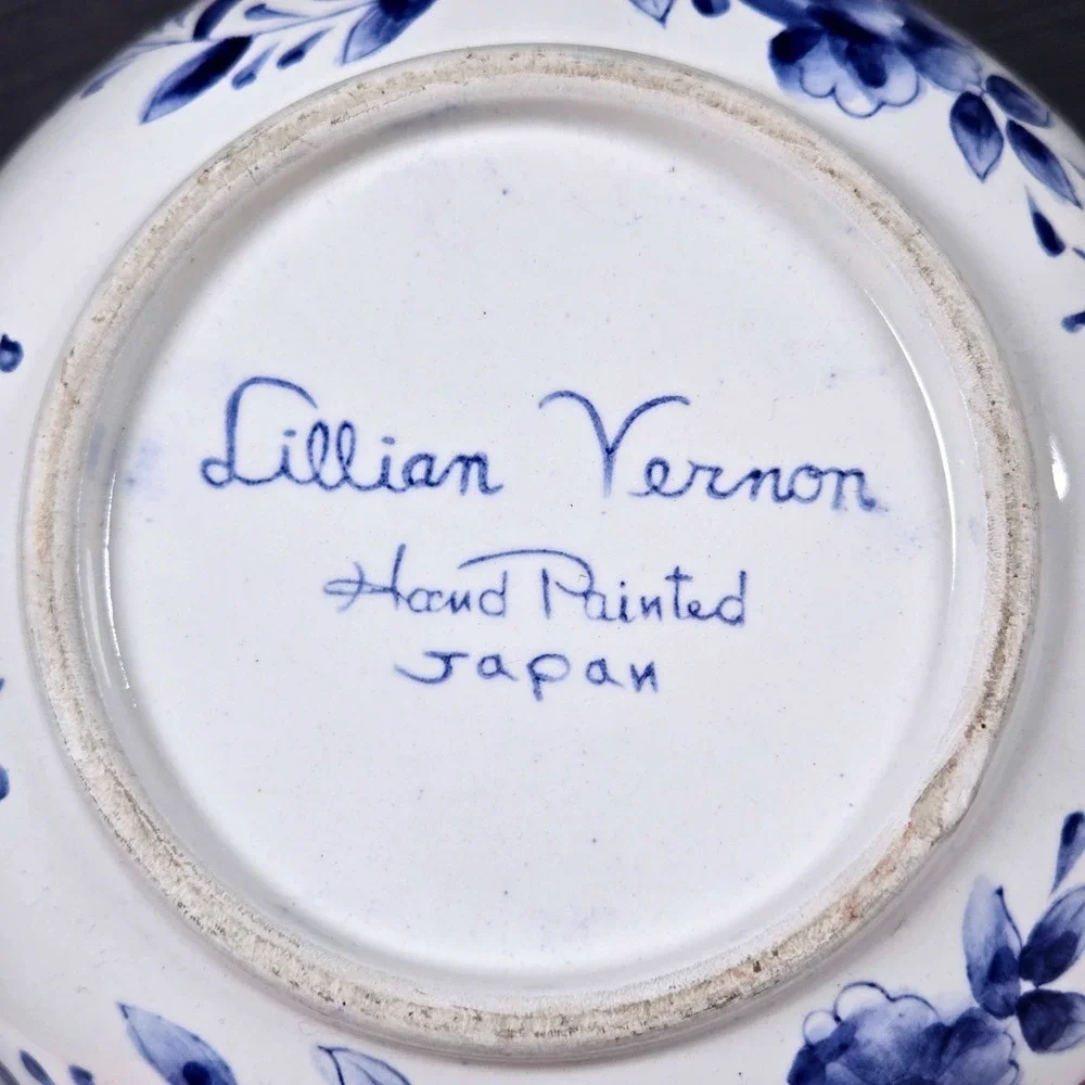 Lillian Vernon Japanese Hand Painted Blue & White Egg Bowl OR Bulb Planter